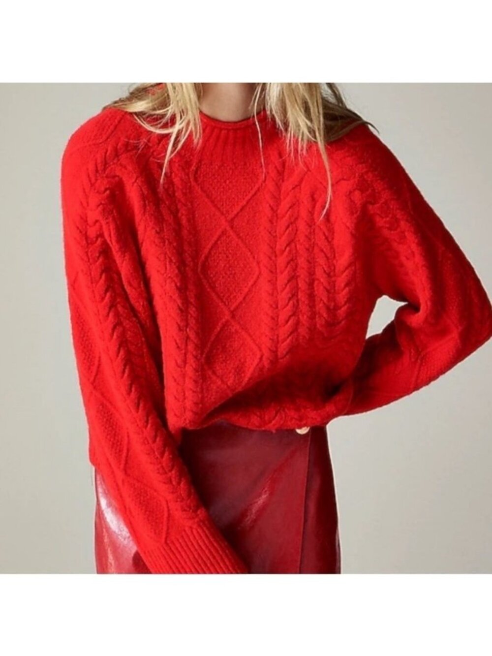 J.Crew Red Cable-knit Rollneck Sweater Supersoft Yarn Size Medium Women's